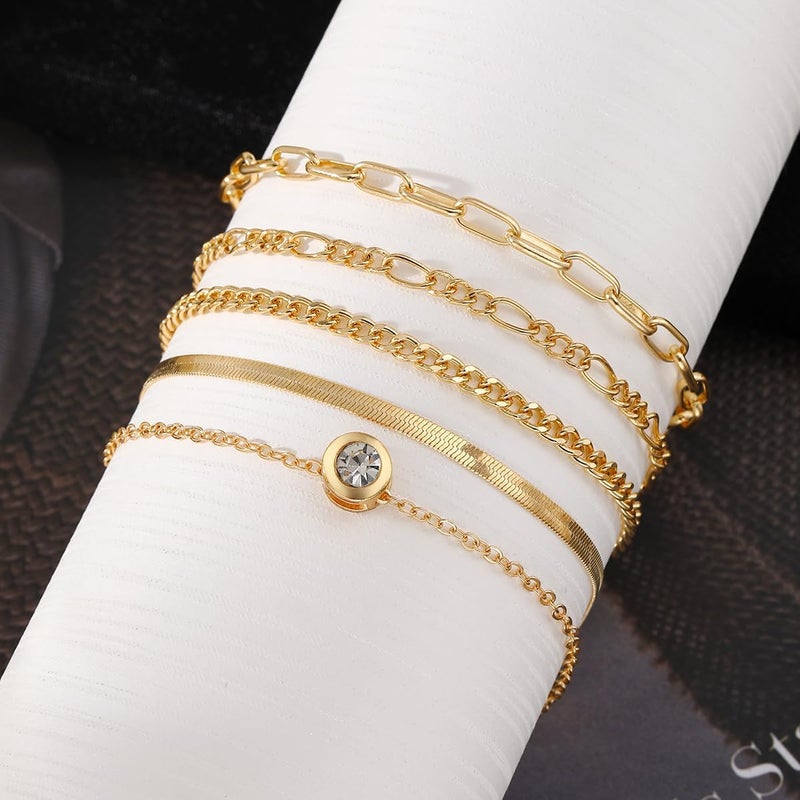 IFKM Gold Bracelets for Women, 14K Gold Plated Dainty Link Chain Bracelet set, Trendy Stackable Layered Bracelets jewelry Gifts - Image 5